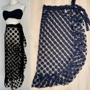 VILLATO Tropicallia Brazilian Beachwear Black Polka Dot Mesh Cover-Up Small/Med
